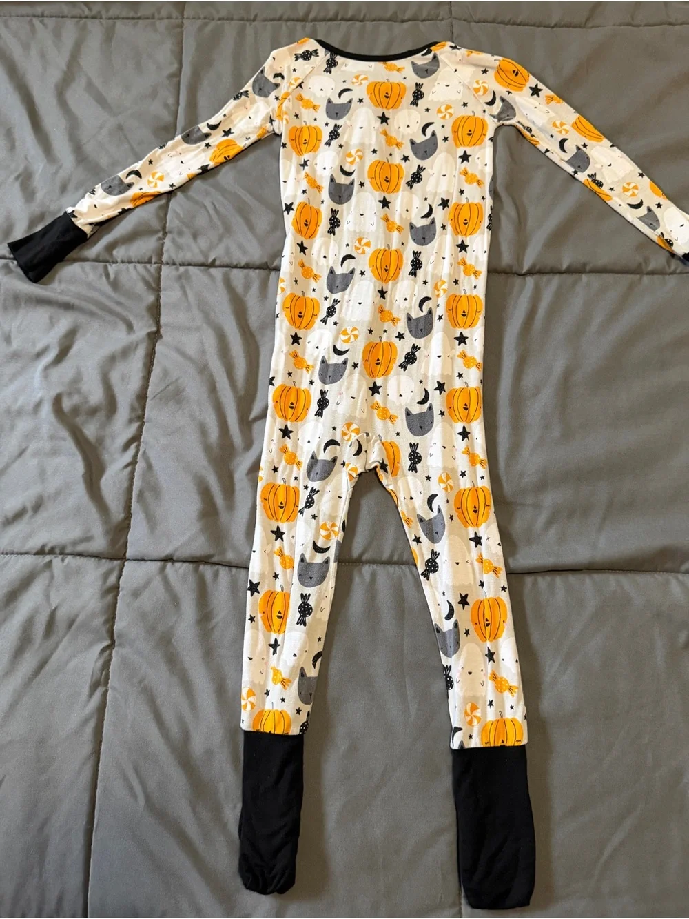 Little Sleepies White, Orange & Black Pumpkin Footed One-Piece Pajama